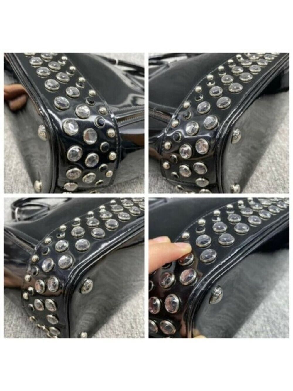 Authentic Prada Patent Leather Studded Tote Black Spazzolato Shoulder Bag - Picture 12 of 16
